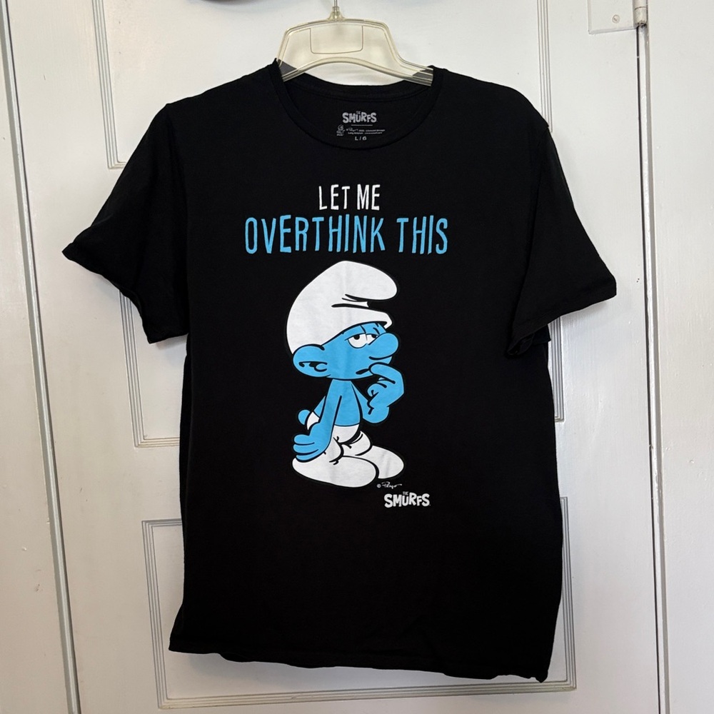 The Smurfs "Let Me Overthink This" Black Graphic Tee Size L
